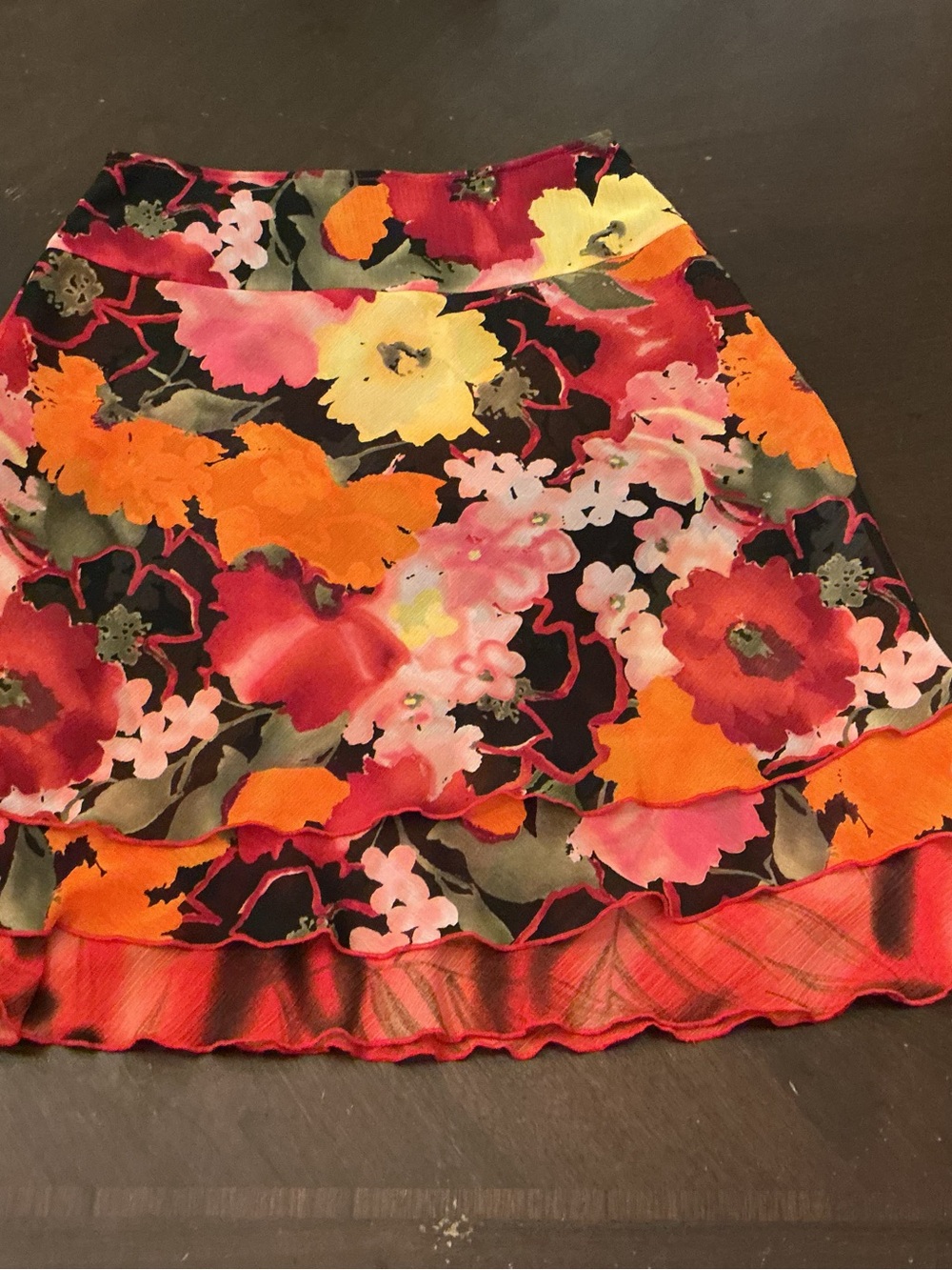 Requirements Floral Ruffled Mini Skirt in Black, Orange, Pink, Yellow